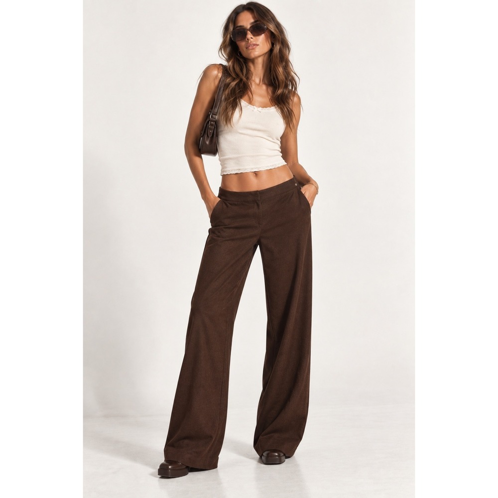 Vintage Y2K Versace Sport Brown Wool Wide Leg Trousers Italy Low Rise Pants
